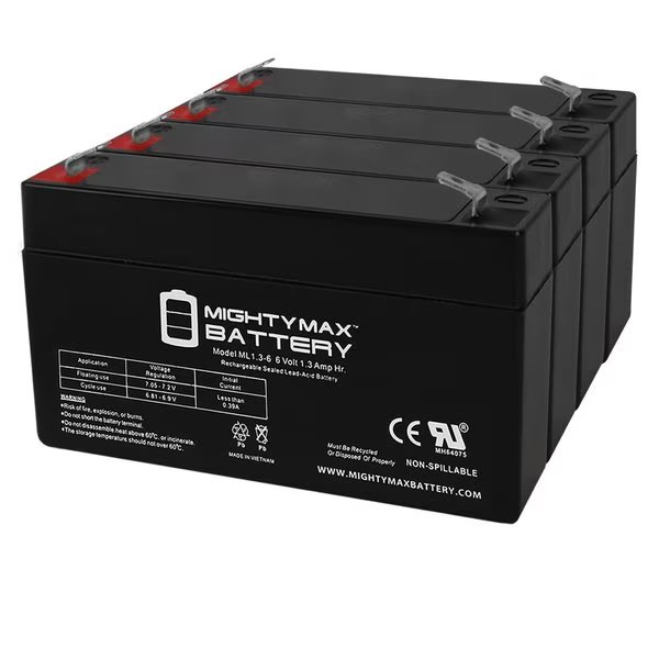 6V 1.3Ah SLA Replacement Battery for GE 60-914 - 4PK, Mighty Max Battery, Mfr#: MAX3942335